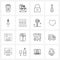 16 Universal Line Icon Pixel Perfect Symbols of cotton, Halloween, lock, candle, musical