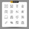 16 Universal Outlines Set for Web and Mobile Applications bell, manager, ring, labour, engineer