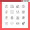 16 Universal Outlines Set for Web and Mobile Applications rose, gift, newspaper, sword, game