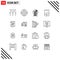 16 Universal Outlines Set for Web and Mobile Applications smartphone, analytics, equipment, corporation, technology