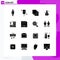 16 Universal Solid Glyph Signs Symbols of architecture, soft skin, food, oil, layers