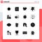 16 Universal Solid Glyph Signs Symbols of bank, pointer, student notes, location, heart care