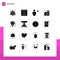 16 Universal Solid Glyph Signs Symbols of electronic, discount, avatar, digital, person