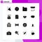 16 Universal Solid Glyph Signs Symbols of lotus, light, document, interior, decorations