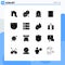 16 Universal Solid Glyphs Set for Web and Mobile Applications backup, protect, experimental growth, cam, movi