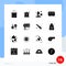 16 Universal Solid Glyphs Set for Web and Mobile Applications music, instrument, football player, wagon, trailer