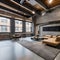 16 An urban loft-style living room with exposed ductwork, concrete floors, and industrial accents2, Generative AI
