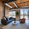16 An urban loft-style living room with exposed ductwork, concrete floors, and industrial accents3, Generative AI