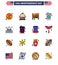 16 USA Flat Filled Line Signs Independence Day Celebration Symbols of capitol; cola; thanksgiving; bottle; day