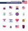 16 USA Flat Pack of Independence Day Signs and Symbols of cola; international flag; party; flag; usa