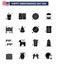 16 USA Solid Glyph Pack of Independence Day Signs and Symbols of household; usa; american; american; burger