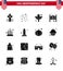 16 USA Solid Glyph Signs Independence Day Celebration Symbols of fire; western; animal; saloon; door