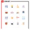 16 User Interface Flat Color Pack of modern Signs and Symbols of food, cooking, hand, telemedicine, health