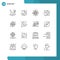 16 User Interface Outline Pack of modern Signs and Symbols of head shot, target, molecule, auditory, education