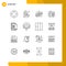 16 User Interface Outline Pack of modern Signs and Symbols of listing, filing, qa, check, phone