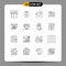 16 User Interface Outline Pack of modern Signs and Symbols of love, heart, break, sleep, pillow