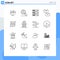 16 User Interface Outline Pack of modern Signs and Symbols of robot, pharmacy, backup, medical, food