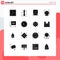 16 User Interface Solid Glyph Pack of modern Signs and Symbols of food and drink, safety, metro, space, vehicles