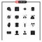 16 User Interface Solid Glyph Pack of modern Signs and Symbols of setting bug, cyber crime, design, hard disk, disk