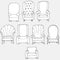 1608 armchair, vector illustration, set of images, black and white pattern, soft chairs