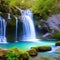 1619 Mystical Enchanted Waterfall: A mystical and enchanting background featuring an enchanted waterfall in a magical forest, wi