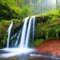 1619 Mystical Enchanted Waterfall: A mystical and enchanting background featuring an enchanted waterfall in a magical forest, wi