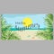 1640 summer, banner for travel agencies, summer background, beach sun and palm trees