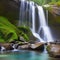 1659 Mystical Enchanted Waterfall: A mystical and enchanting background featuring an enchanted waterfall in a magical forest, wi