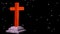 16s rotating wooden cross pedestal with falling crosses on black background HD video