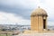 16th century fortification, watch tower, a football pitch,  and view of Msida Yacht Marine, from the St John bastion