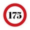 175 kmph or mph speed limit sign icon. Road side speed indicator safety element