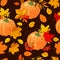 1779 autumn, autumn seamless pattern with pumpkin, maple leaves and rowan