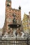 17th century Neptune`s Fountain Statue at Long Market Street, Gdansk, Poland