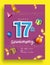 17th Years Anniversary invitation Design, with gift box and balloons, ribbon, Colorful Vector template elements for birthday