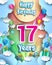 17th Years Birthday Design for greeting cards and poster, with clouds and gift box, balloons. design template for anniversary