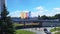 18-07-2023, Poland, Katowice. Flags with word IKEA waving against backdrop of interchange junction.