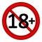 18 age restriction sign.