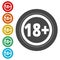 18+ age restriction sign, Vector eighteen icon