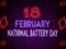 18 February National Battery Day Neon Text Effect on Bricks Backgrand