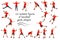18 girl figures of women\'s handball players and goalkeepers in red uniforms standing in the goal, running, throwing the ball