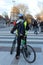 18 January 2020, Paris, France - yellow jackets protests, man on bicycle wearing yellow vest