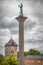 18-meter statue of Olav Tryggvason is mounted on top of an obelisk