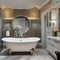 18 A transitional-style bathroom with a mix of traditional and modern elements, such as a clawfoot tub and contemporary lighting