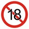 18 years limitation sign on white background  round red frame  eps.