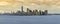 180 degree panorama of Manhattan Island from midtown to the Brooklyn Bridge, as seen from New York Harbor