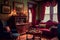 1800s Vintage Living Room. AI art generated
