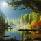 1839 Mystical Enchanted Forest Lake: A mystical and enchanting background featuring a forest lake with misty waters, glowing pla