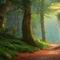 1871 Enchanted Forest Path: A magical and enchanting background featuring a forest path with enchanted trees, glowing mushrooms,