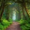 1871 Enchanted Forest Path: A magical and enchanting background featuring a forest path with enchanted trees, glowing mushrooms,