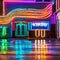 1872 Urban Neon Lights: A vibrant and urban background featuring neon lights with colorful glow, reflections, and a sense of urb